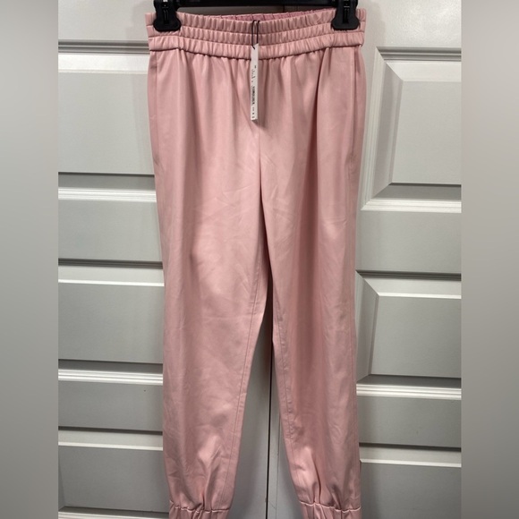 Alice + Olivia Pants Joggers Faux Leather Pink Pull On, Pockets XS Extra Small - Picture 1 of 7